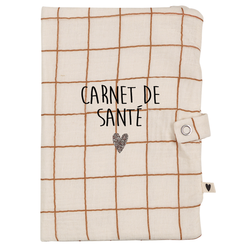 Protège carnet uni en gaze de coton motif grand carreaux