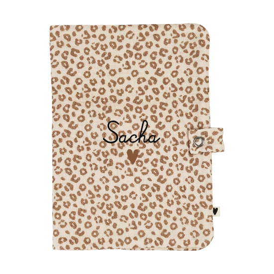 Protège carnet uni en gaze de coton léopard