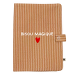 Protège carnet uni en gaze de coton camel rayures fines