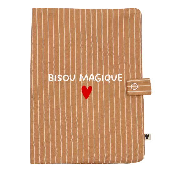 Protège carnet uni en gaze de coton camel rayures fines