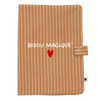 Protège carnet uni en gaze de coton camel rayures fines