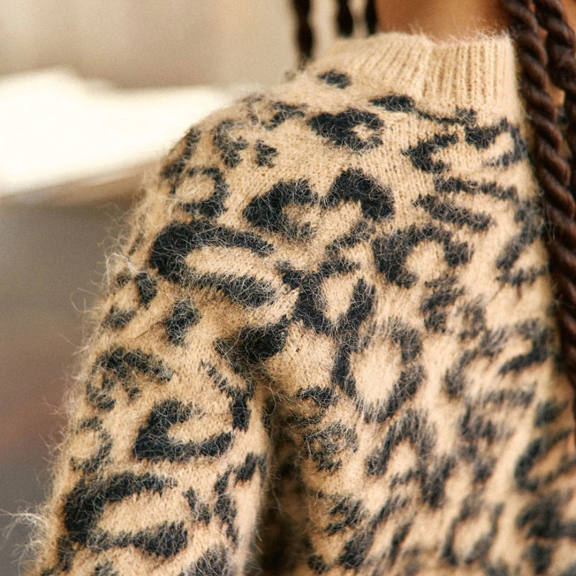 pull leopard beige et noir