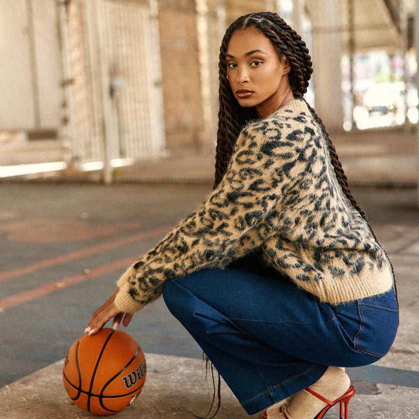 pull leopard beige et noir