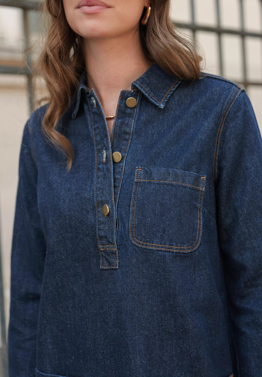 Robe droite denim brut