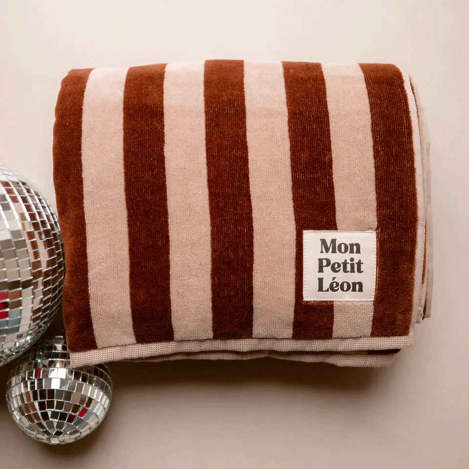 Serviette de bain rayures marron et beige mon petit leon