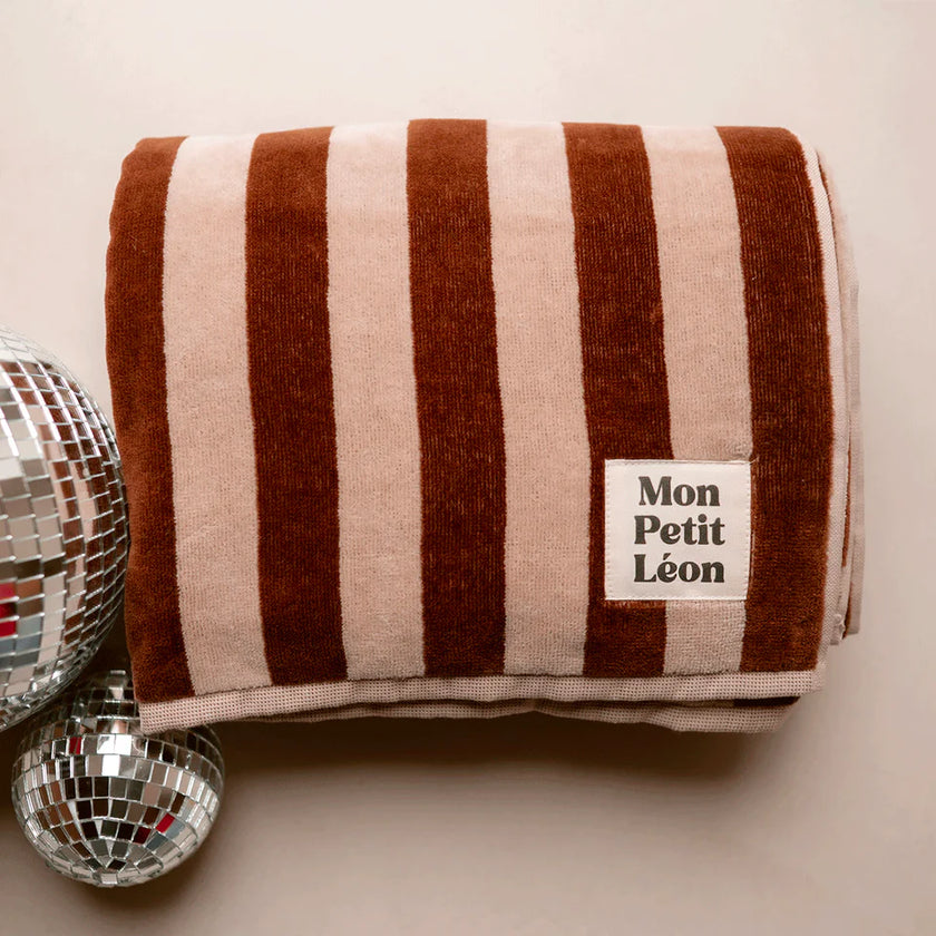 Serviette de bain rayures marron et beige mon petit leon