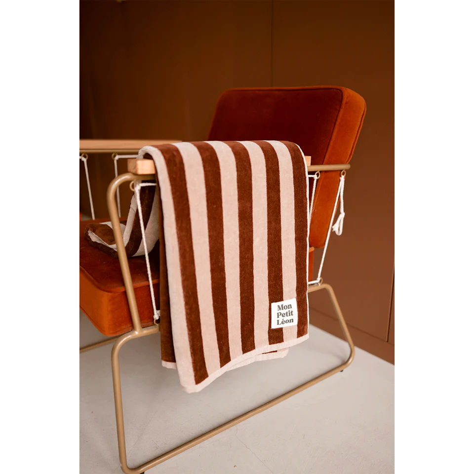 Serviette de bain rayures marron et beige mon petit leon