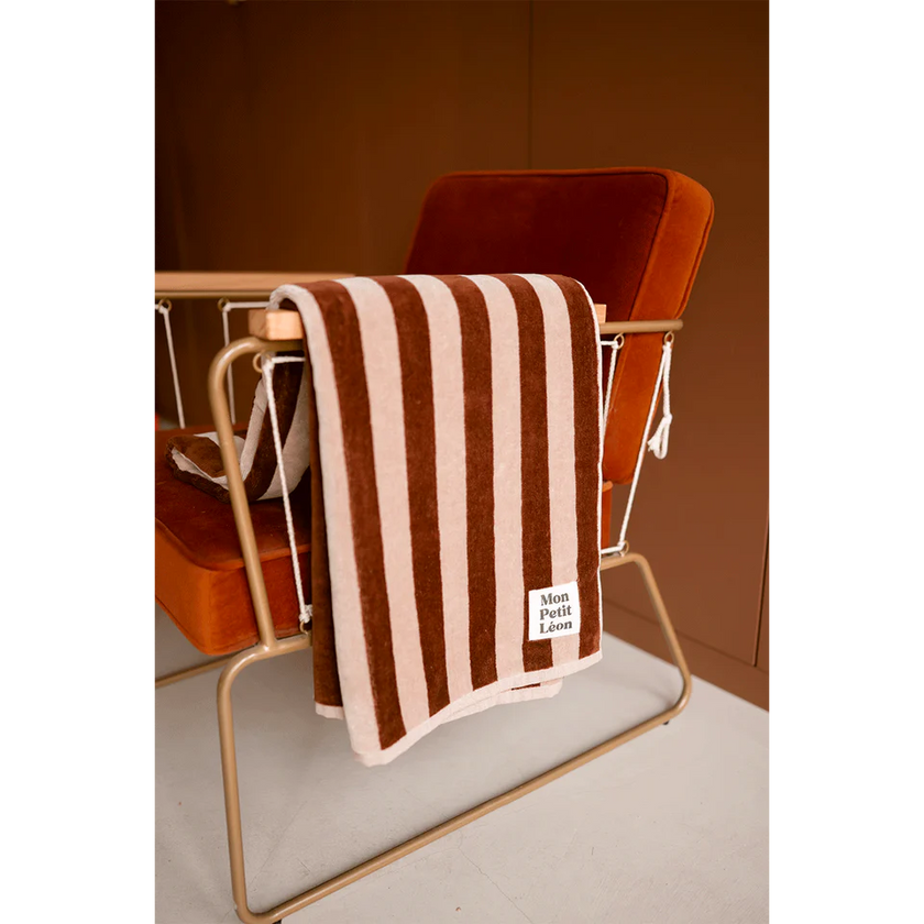Serviette de bain rayures marron et beige mon petit leon