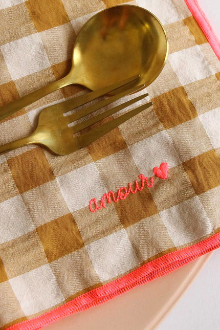 Serviettes de table en tissu Barnbé aime le café moutarde AMOUR