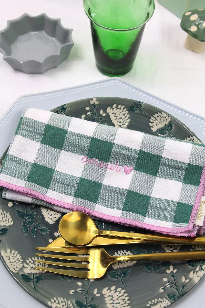 Serviettes de table en tissu Barnbé aime le café Sauge AMOUR