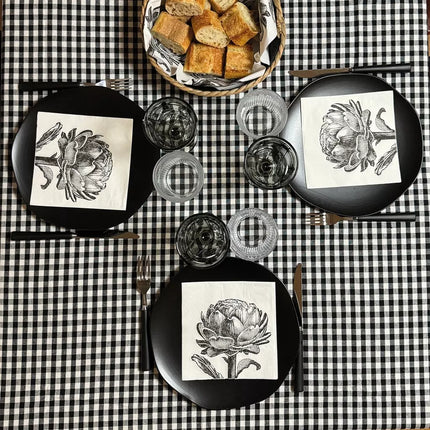 Serviettes en papier artichaud noir et blanc