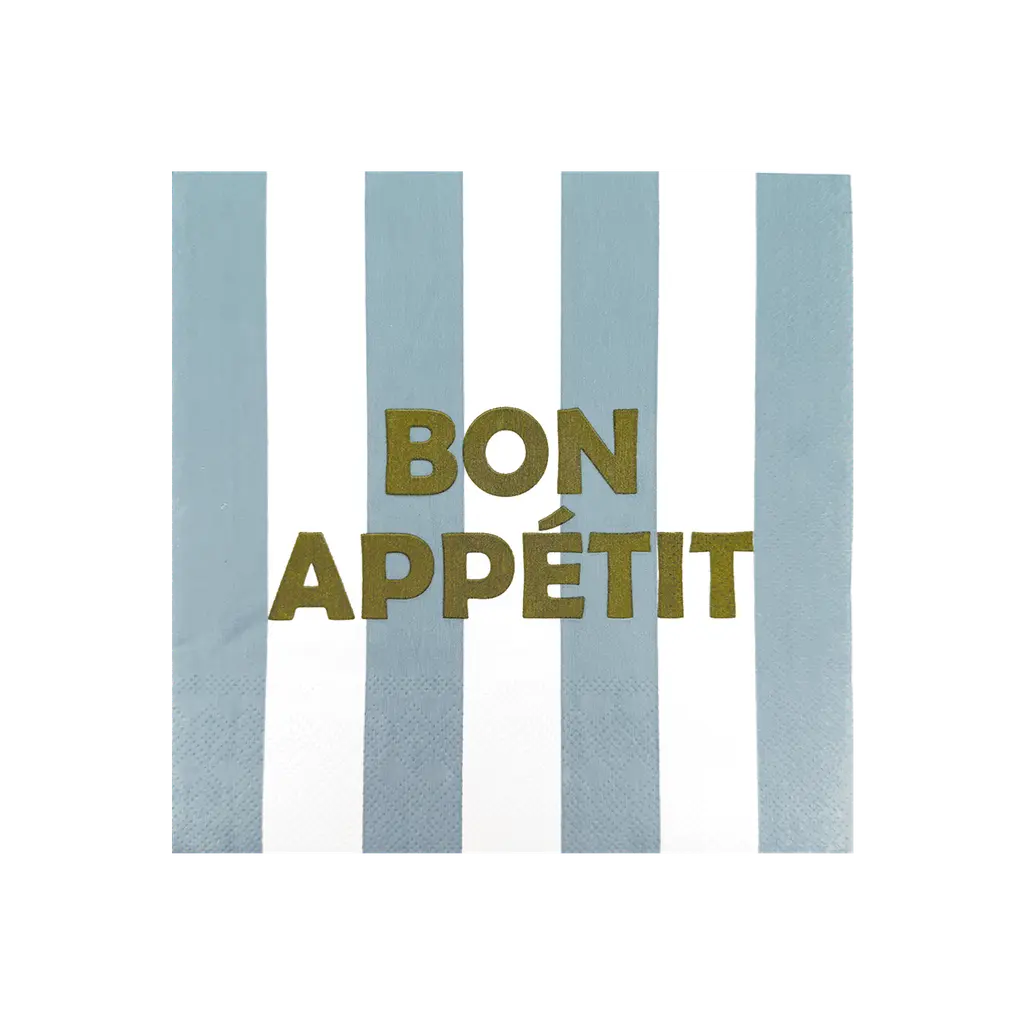 Serviette rayé bon appétit bleu