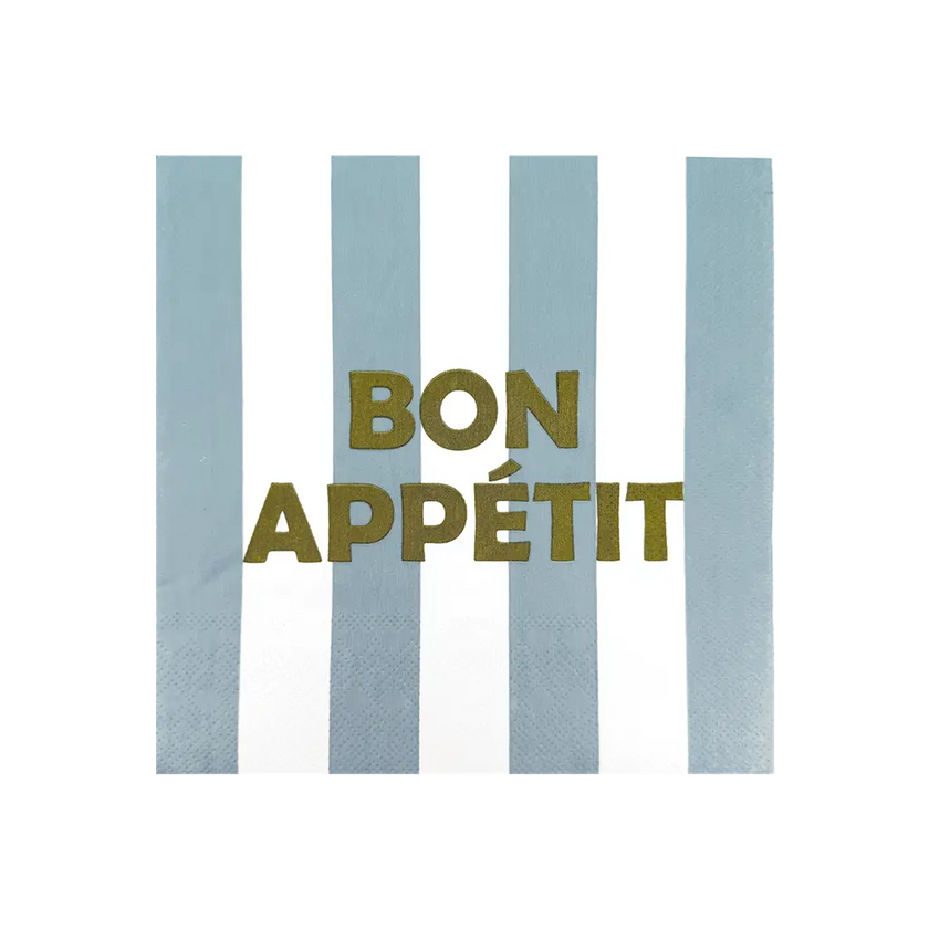 Serviette rayé bon appétit bleu