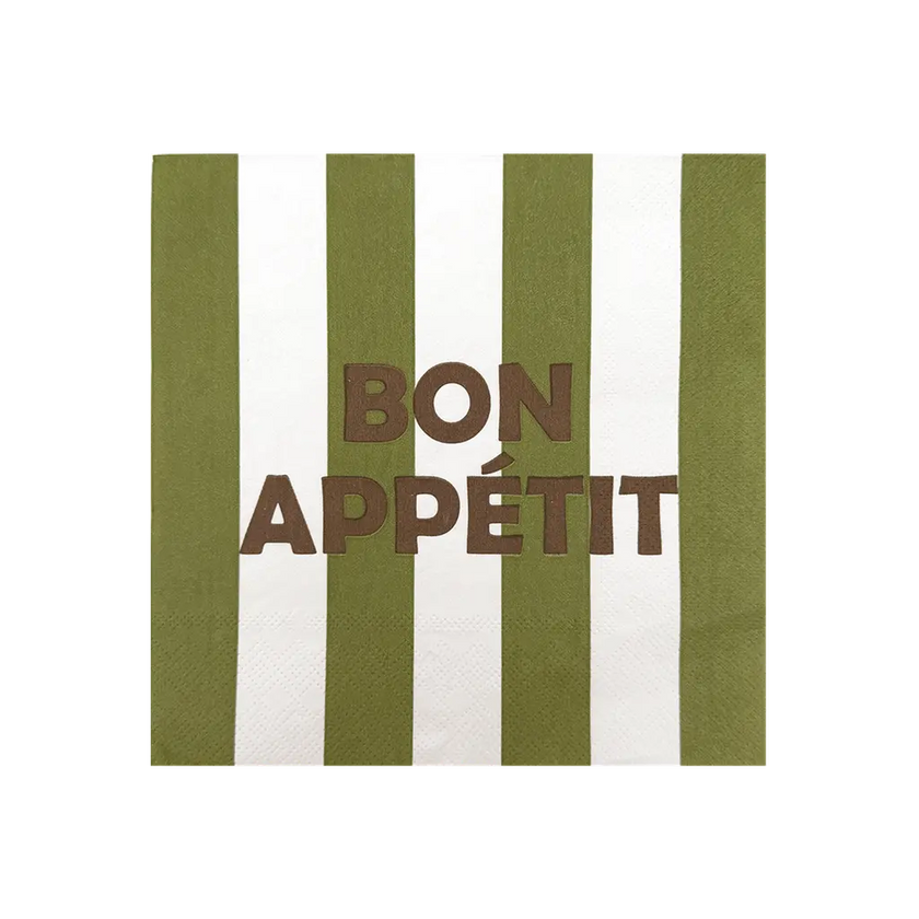 Serviette rayé bon appétit kaki