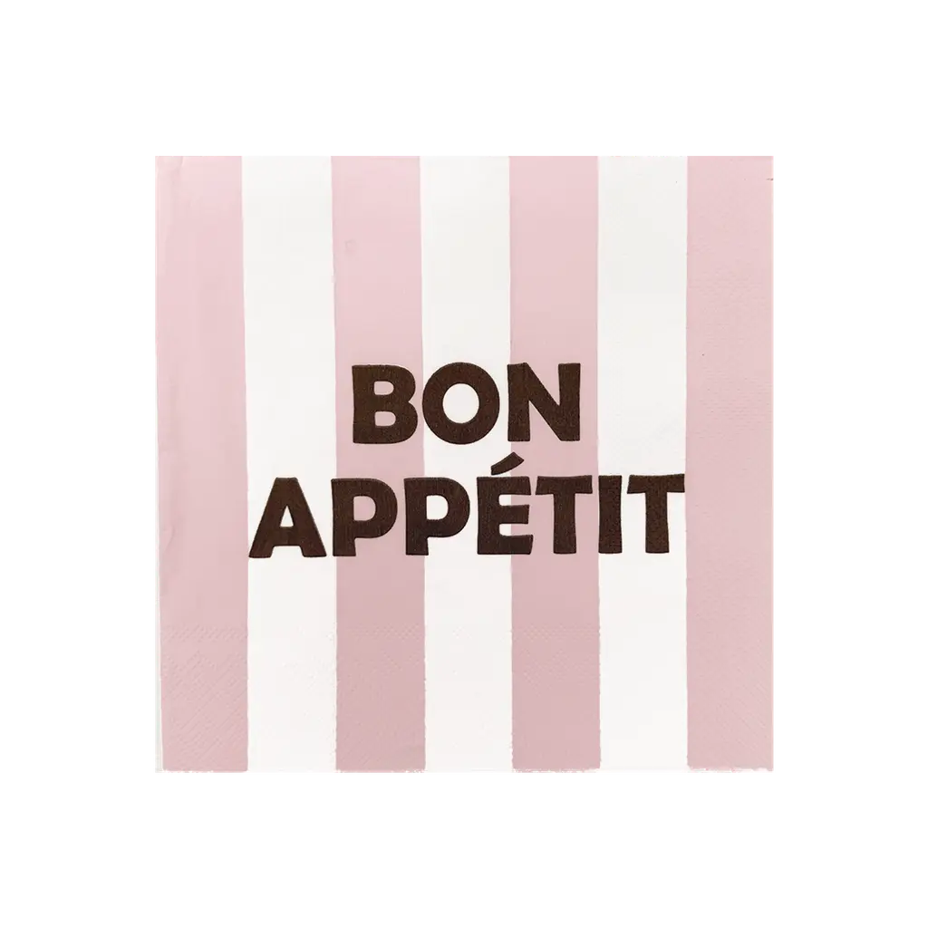 Serviette rayé bon appétit rose