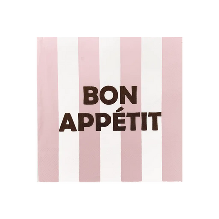 Serviette rayé bon appétit rose