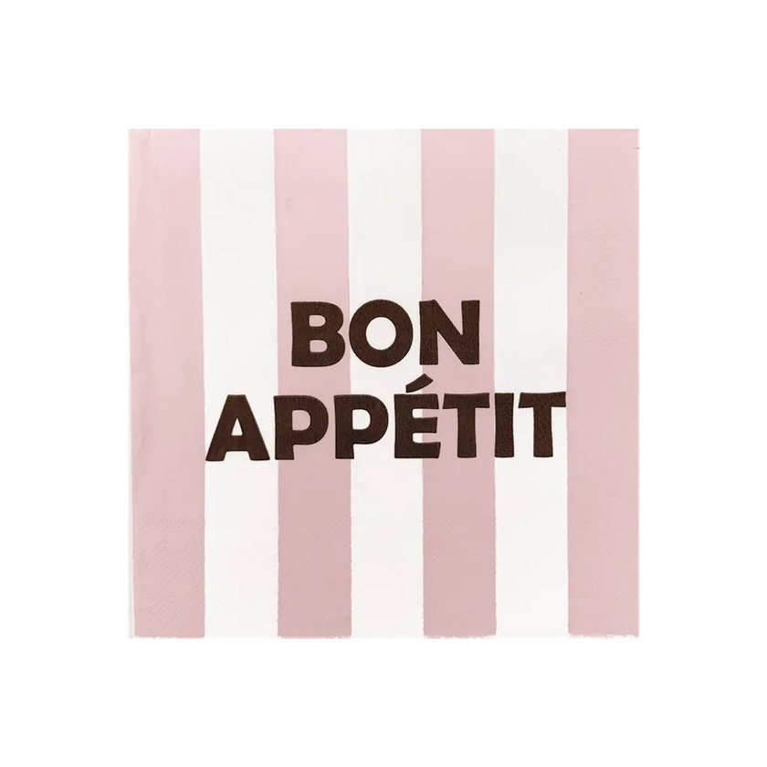 Serviette rayé bon appétit rose