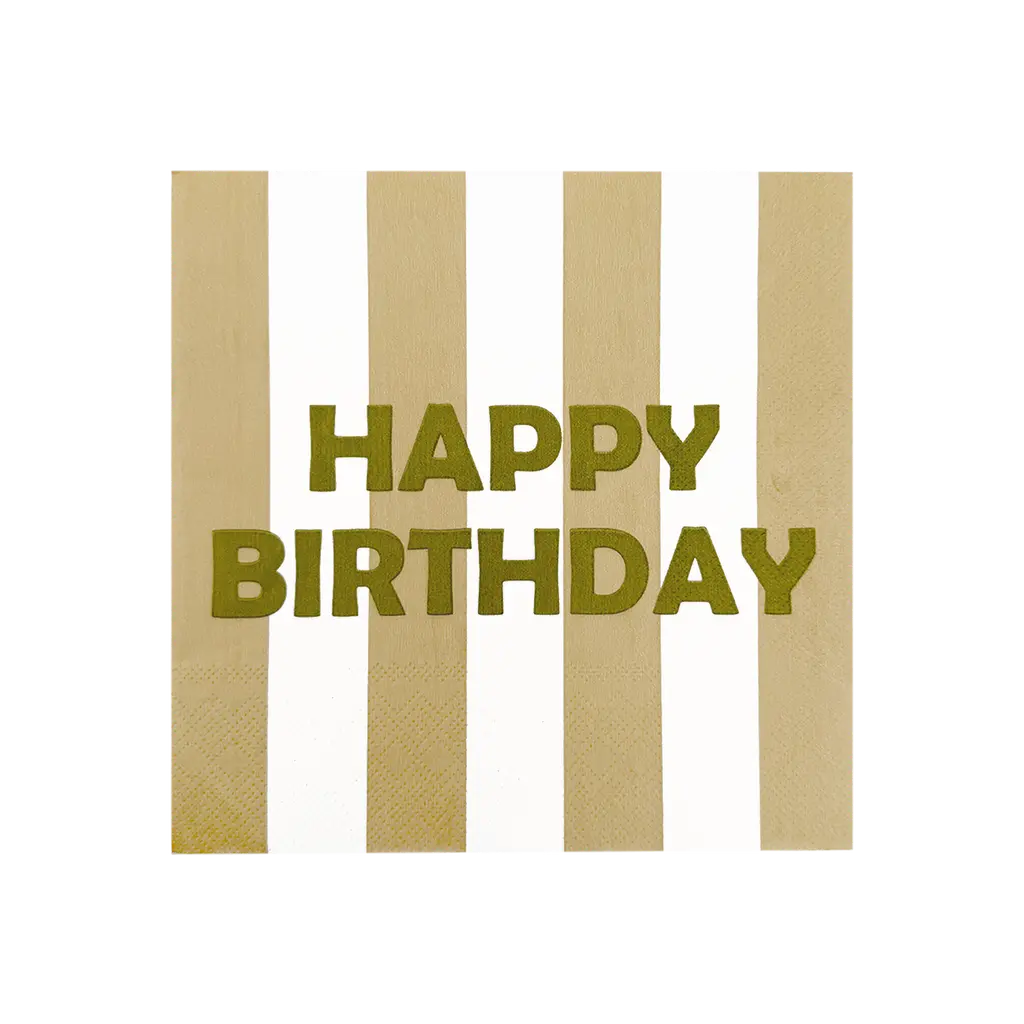 Serviette papier happy birthday rayure beige