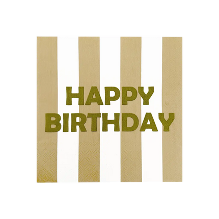 Serviette papier happy birthday rayure beige