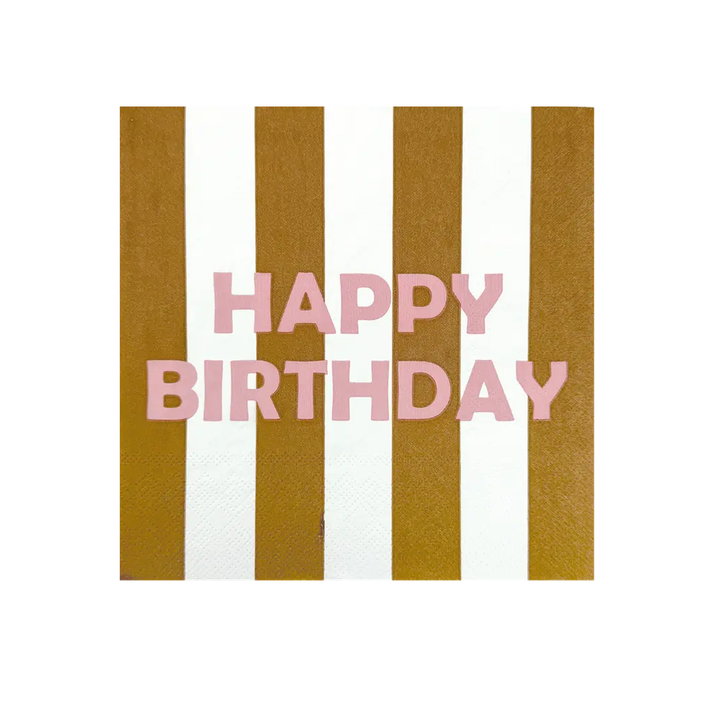 Serviette papier happy birthday rayure marron