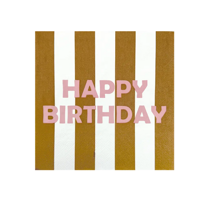 Serviette papier happy birthday rayure marron