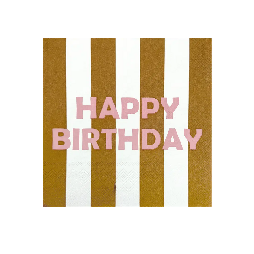 Serviette papier happy birthday rayure marron