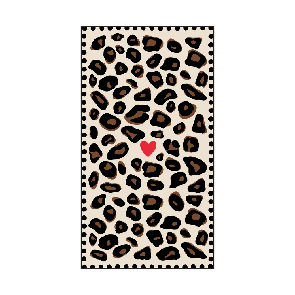 Serviette rectangle léopard cœur rouge