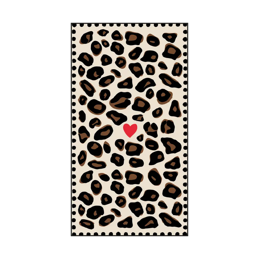 Serviette rectangle léopard cœur rouge