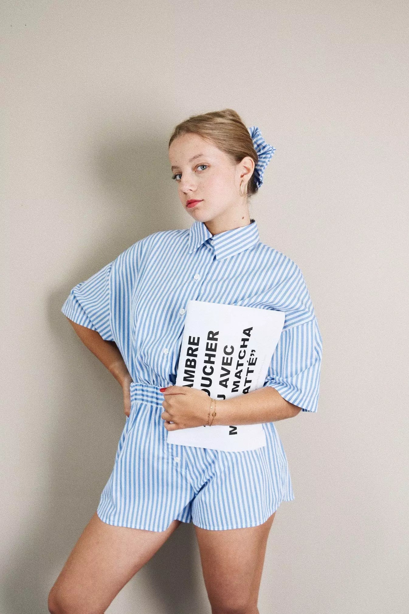 Short nanyblouses rayé bleu