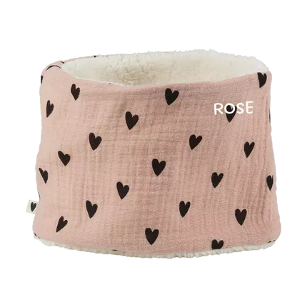 Tour de cou gaze de coton rose avec cœurs noirs