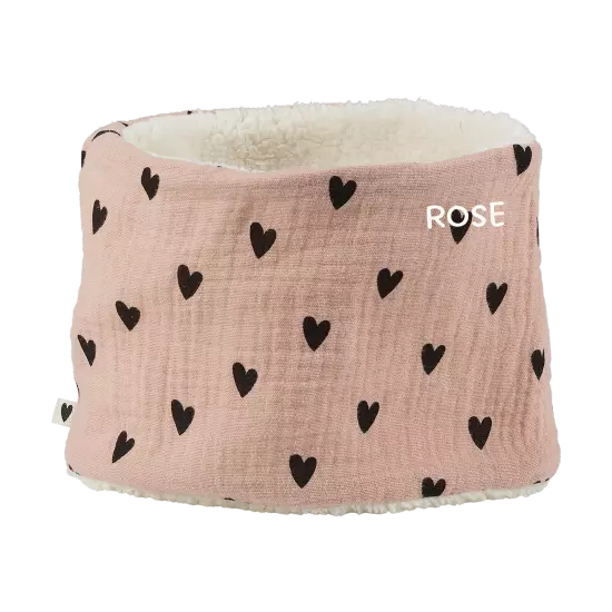 Tour de cou gaze de coton rose avec cœurs noirs
