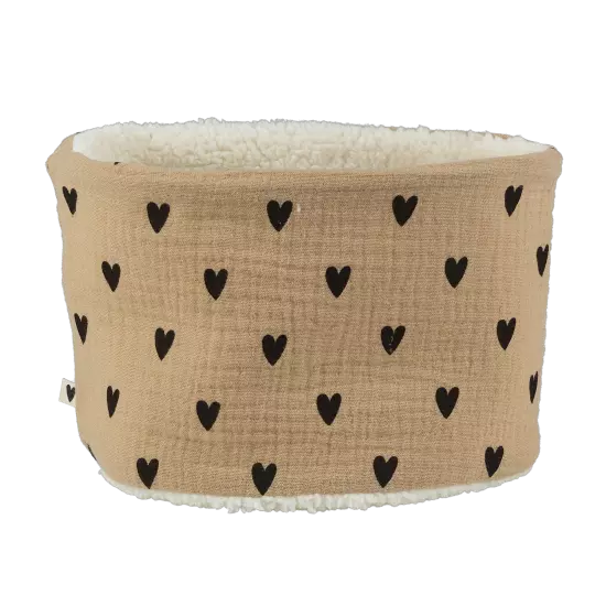 Tour de cou gaze de coton beige avec cœurs noirs