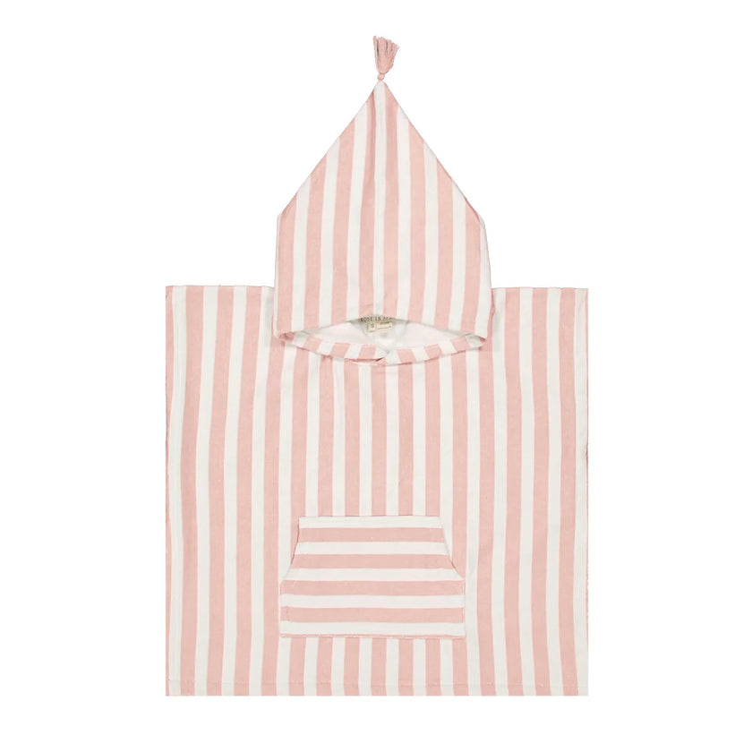 Poncho rose clair à rayures blanches