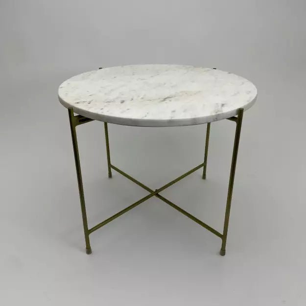 Table ronde marbré style table basse structure gold