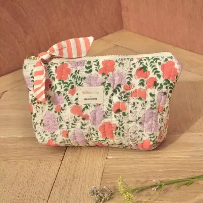 Trousse fleurie rose et violette