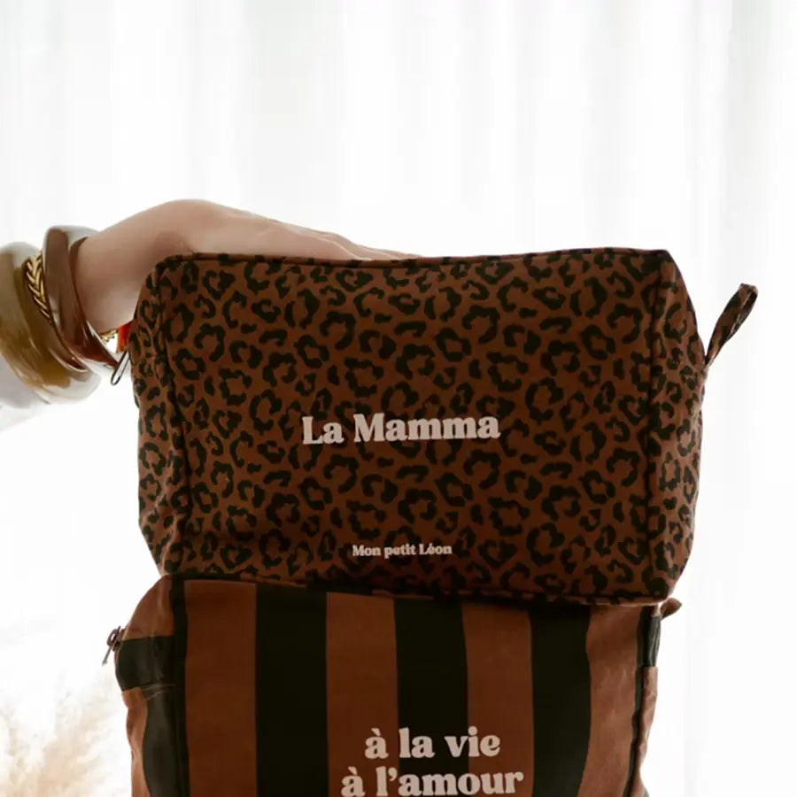 trousse de toilette leopard marron la mamma