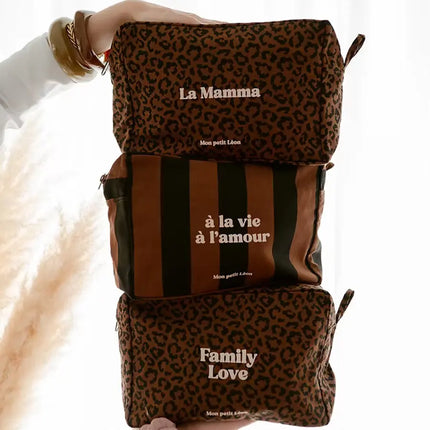 trousse de toilette leopard marron