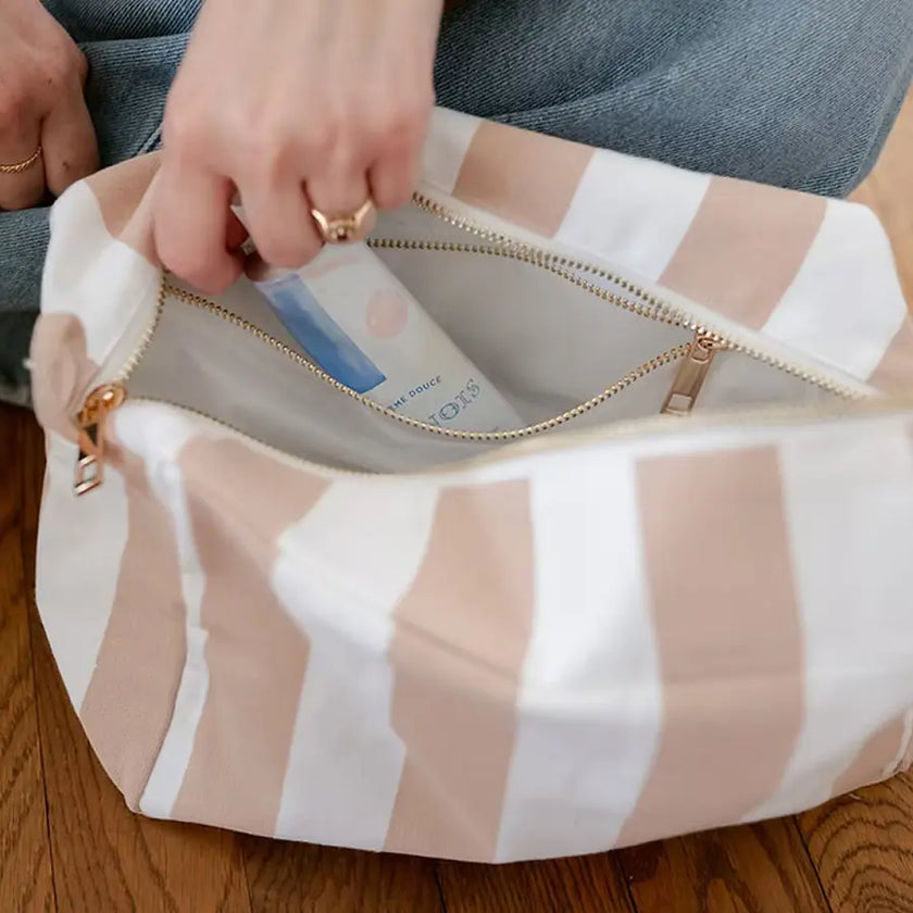 trousse de toilette rayé beige et nude