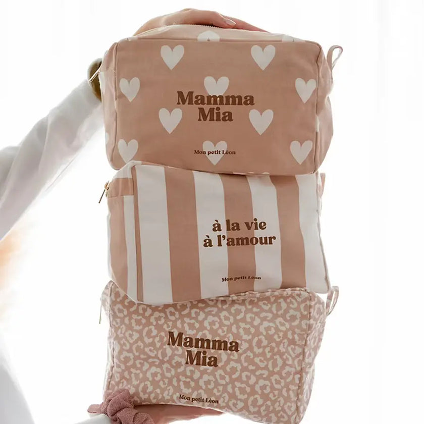 trousse de toilette rayé beige nude à la vie à l'amour 