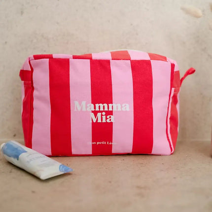 trousse de toilette rayé rose et rouge mamma mia