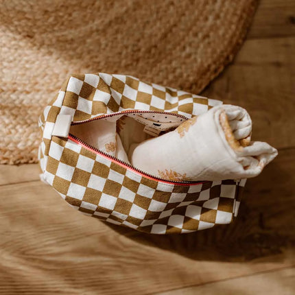 Trousse de toilette vic damier caramel rose in april