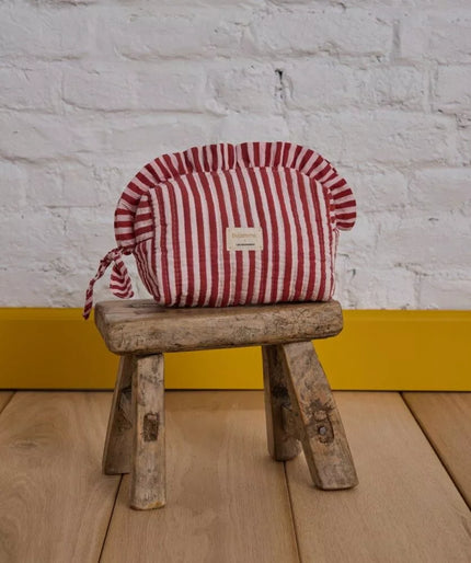 Trousse de toilette blanche à rayures rouges