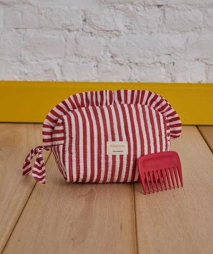 Trousse de toilette blanche à rayures rouges