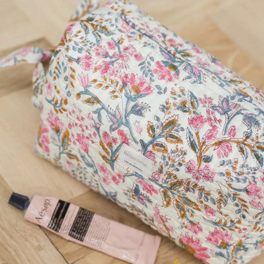 trousse de toilette ecru fleurie