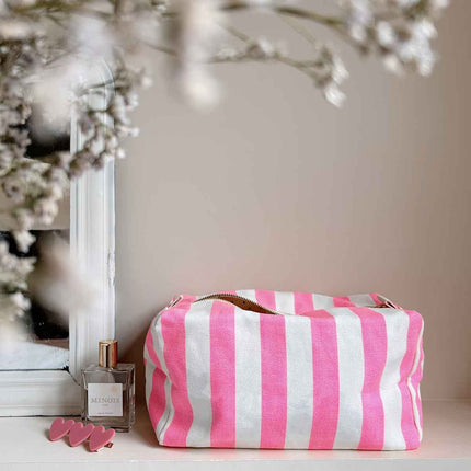 Trousse de toilette rayures rose et blanc