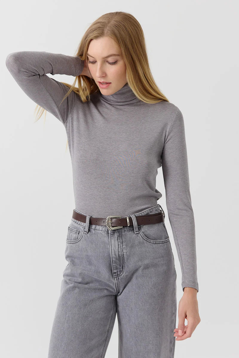 Pull col roulé gris