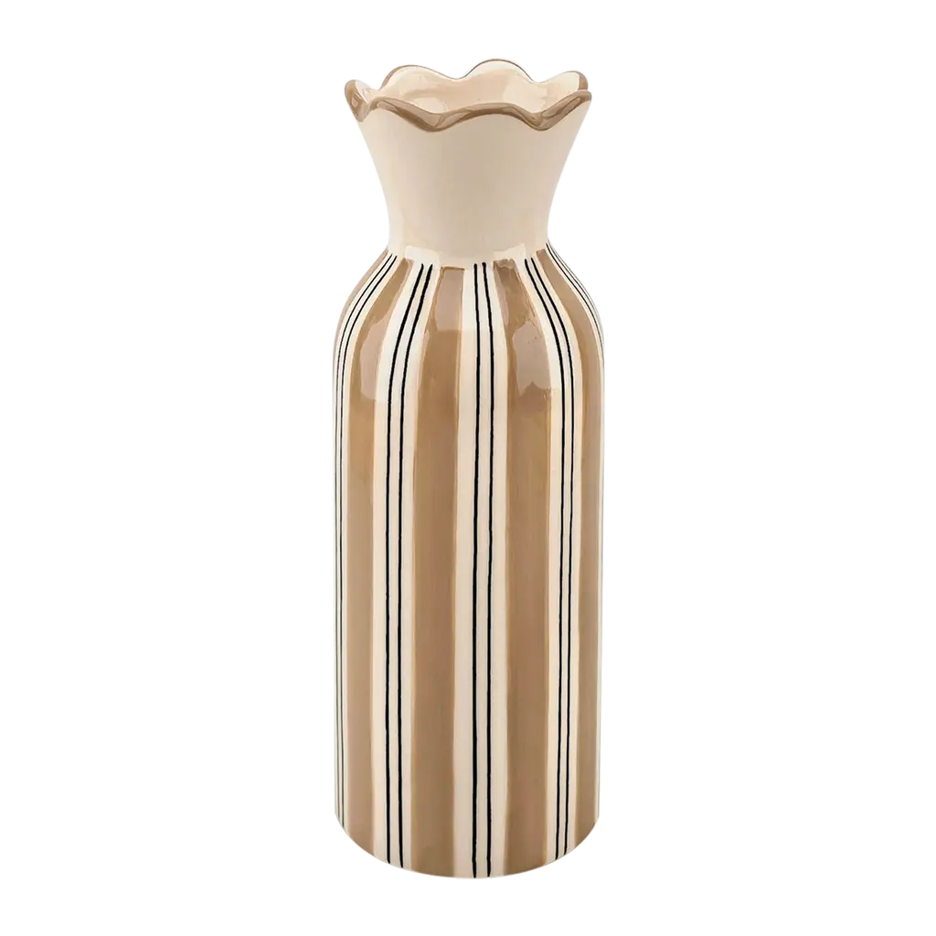 Vase collerette raye beige