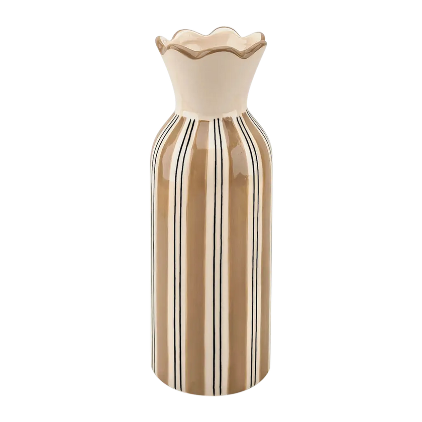 Vase collerette raye beige