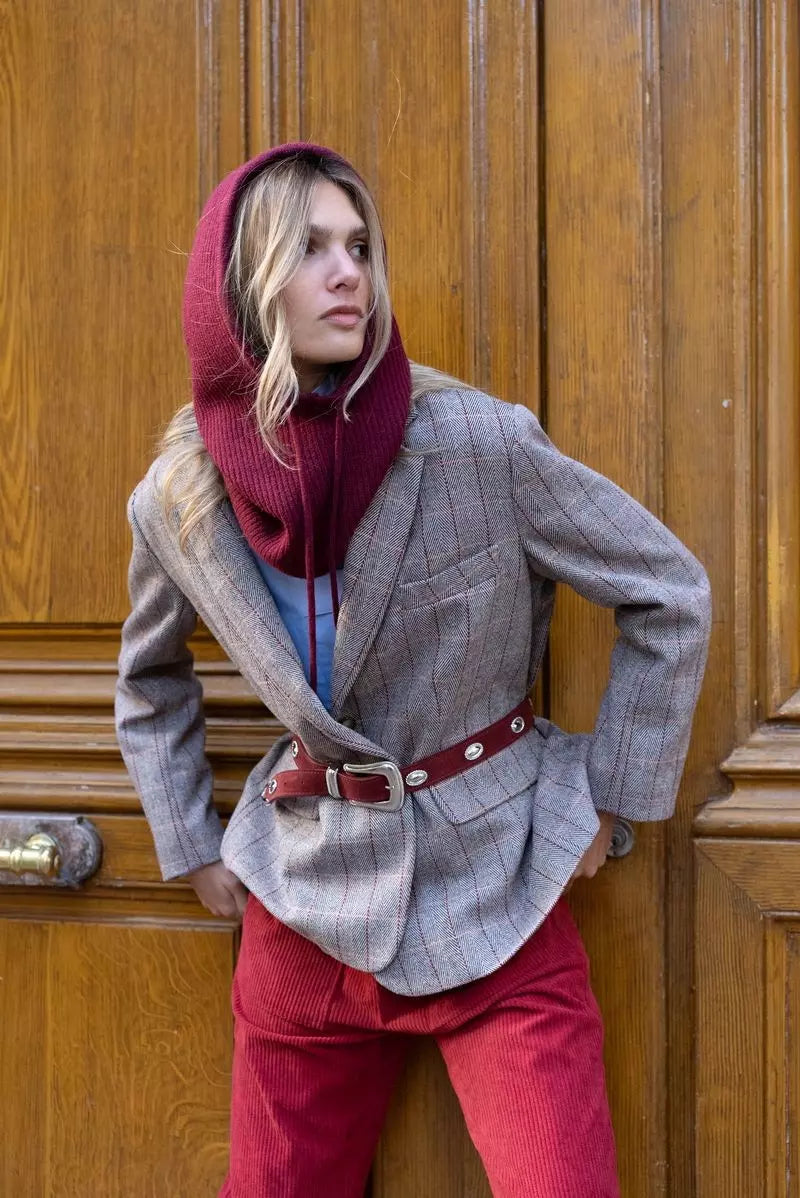 Veste Hugo à carreaux beige et bordeaux Opullence