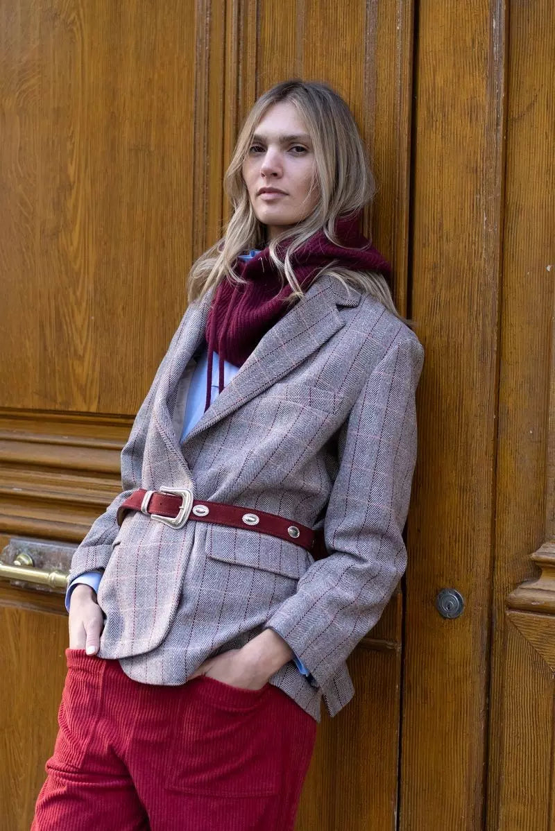Veste Hugo à carreaux beige et bordeaux Opullence